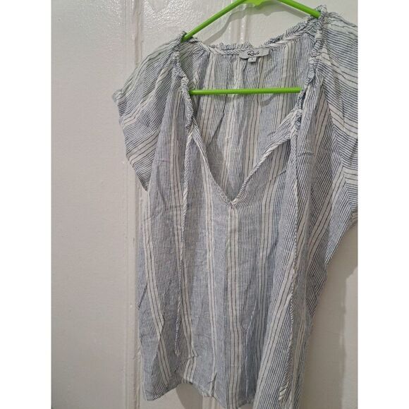 Rails Womens Small RAVEN  ALAMEDA Stripe Flutter Sleeve Blouse White Peasant Top - Picture 2 of 7
